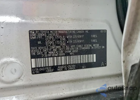 2025 Toyota Rav4 Le from USA, damaged, VIN 2T3G1RFV8SW518908